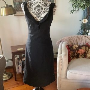 Tracy Reese / Anthropologie wool dress black w/ ruffled v neckline & low v back